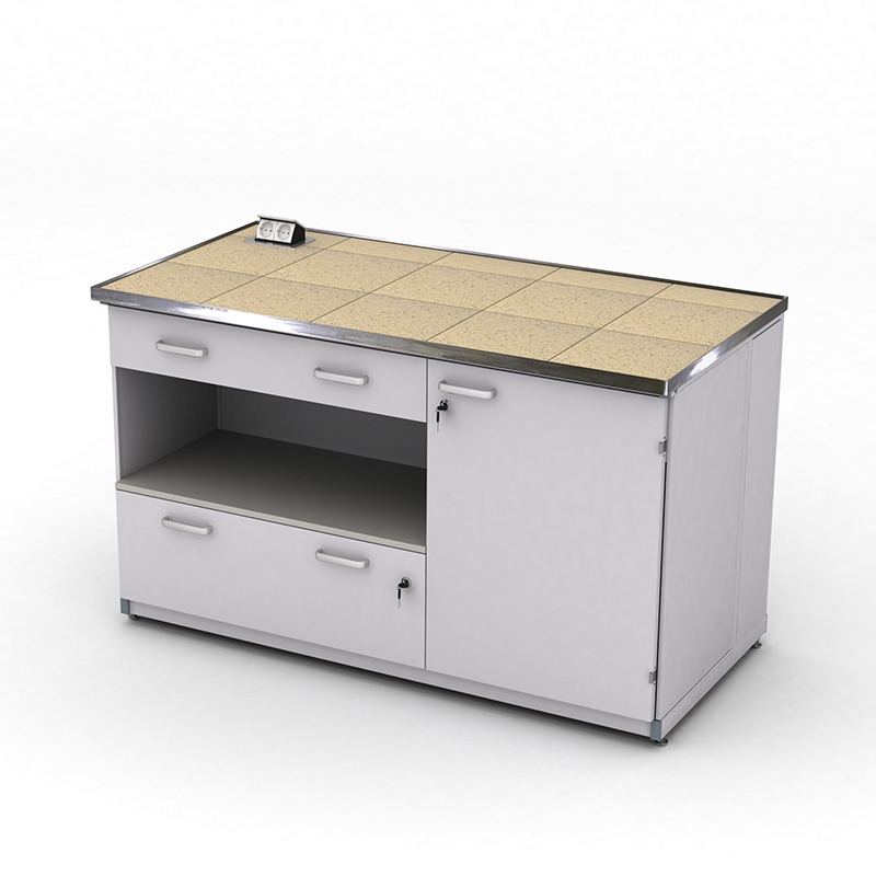 Cтіл демонстраційний лабораторний ЕКСПЕРТ з розетками, шухлядами та тумбою, 1500х750х900, керамограніт, арт. 141-08.225